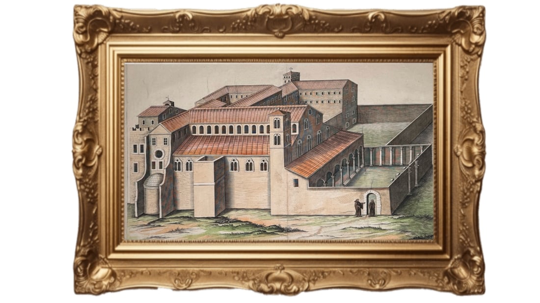 18th century hand-colored engraving Basilica of Saint Lawrence Outside the Walls in Rome (1 of 3)