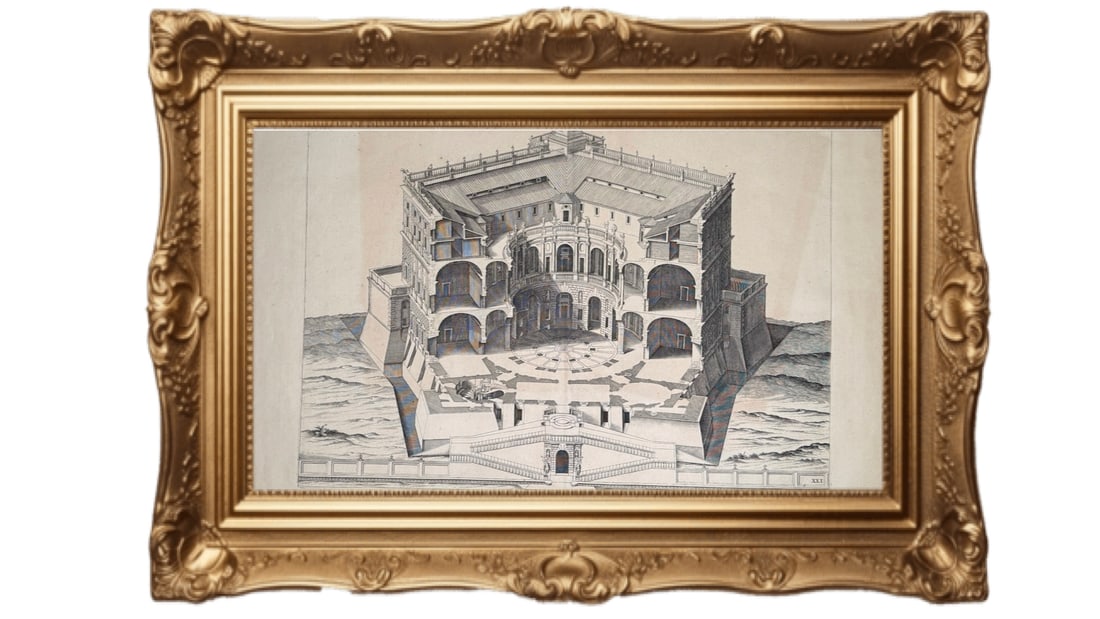 1724 Copperplate Engraving - Villa Farnese in Caprarola, Italy (1 of 5)