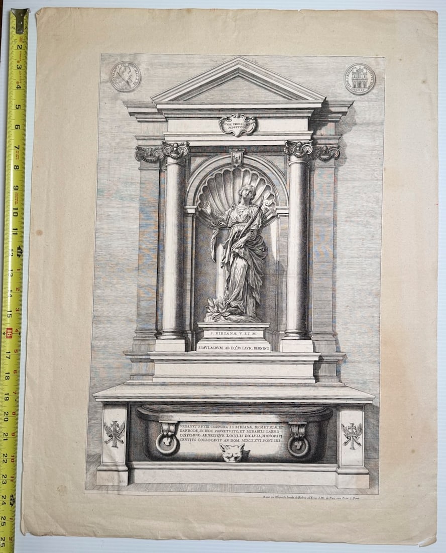 17th-century engraving - the tomb and sculpture of Saint Bibiana in Rome - 2