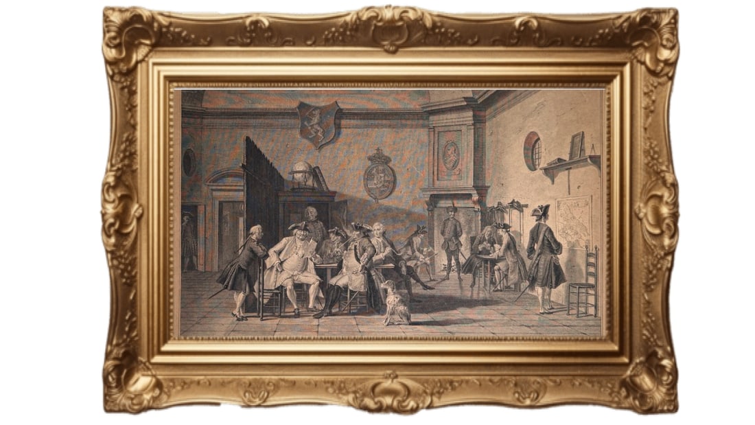 1754 copper-plate engraving - Corps de Garde van Hollandsche Officiers (1 of 6)