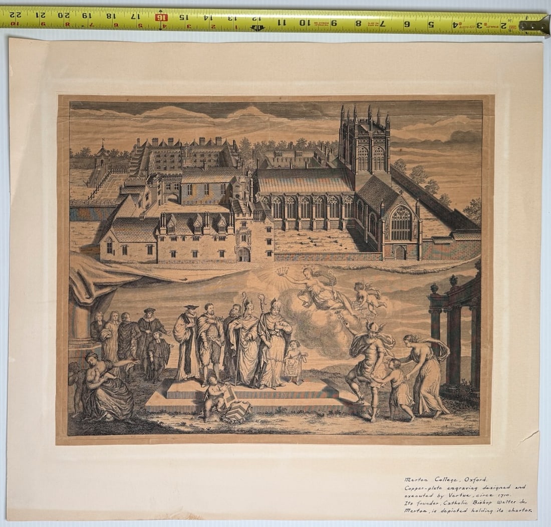 1710 copper-plate engraving of Merton College, Oxford, by George Vertue - 2