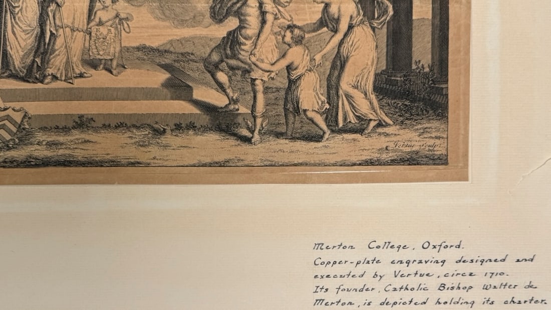 1710 copper-plate engraving of Merton College, Oxford, by George Vertue - 4