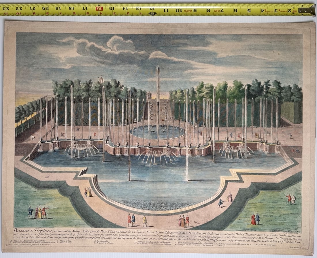 Rare 18th-century copperplate engraving of the Bassin de Neptune in the gardens of Versailles - 2