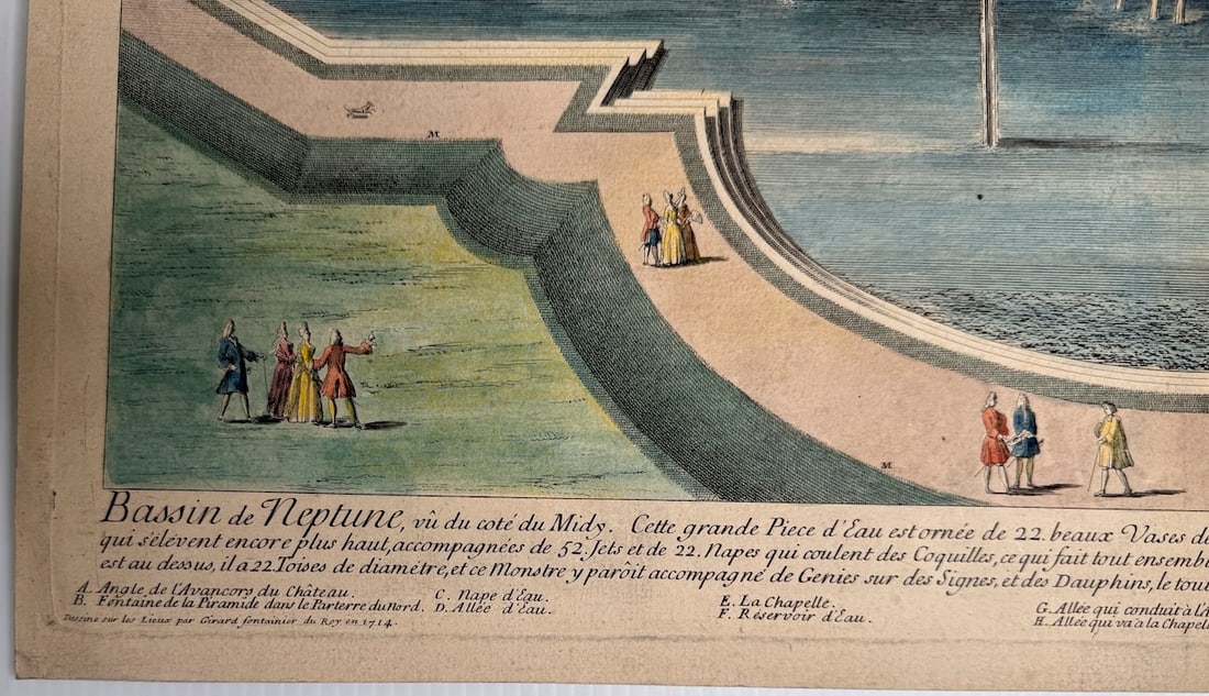 Rare 18th-century copperplate engraving of the Bassin de Neptune in the gardens of Versailles - 6