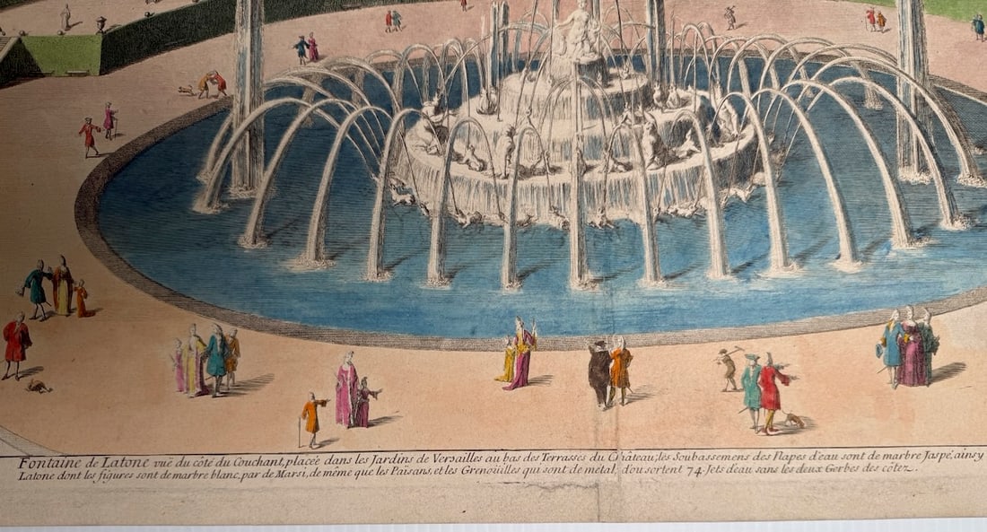 1724 hand colored engraving - Latona Fountain at the Palace of Versailles in France - 3