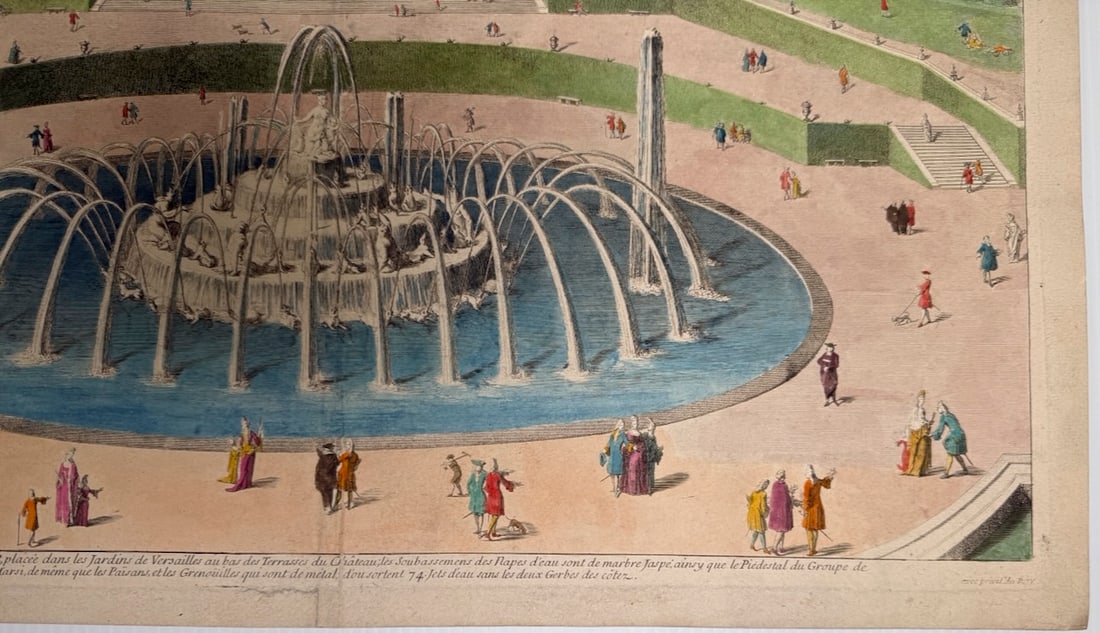 1724 hand colored engraving - Latona Fountain at the Palace of Versailles in France - 4
