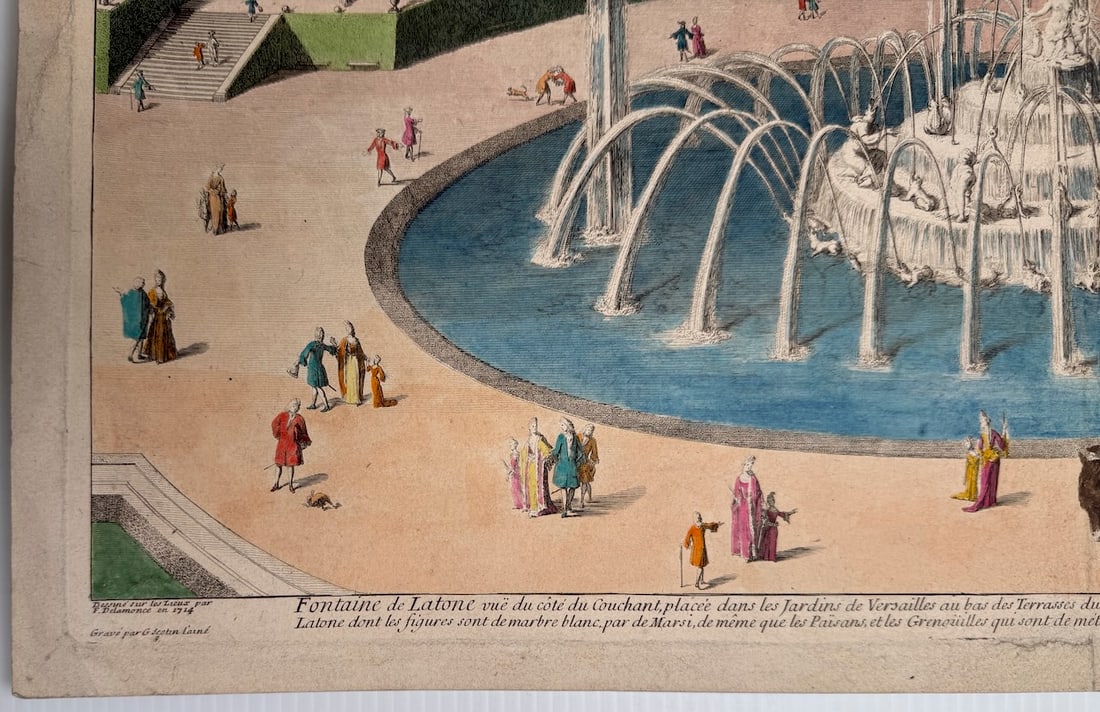 1724 hand colored engraving - Latona Fountain at the Palace of Versailles in France - 6