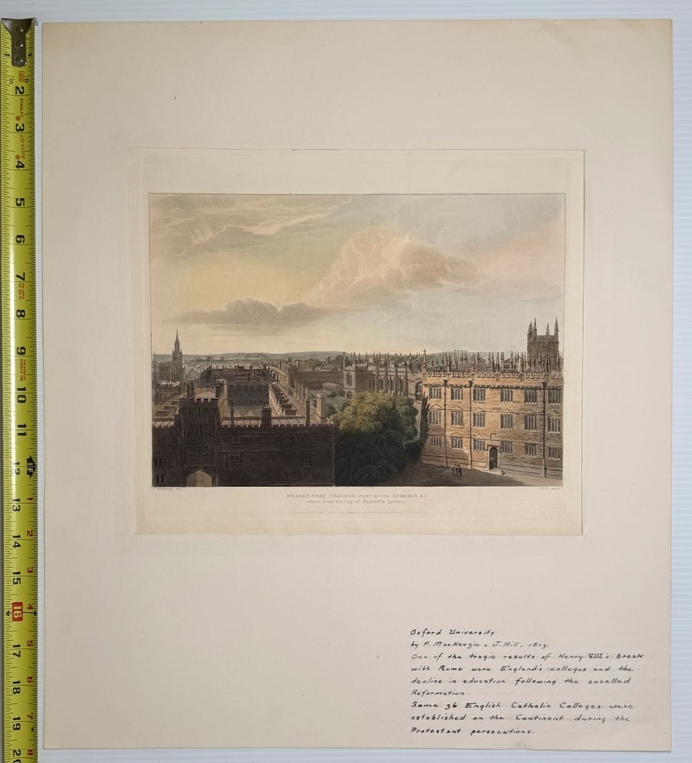 Hand-coloured aquatint engraving - Brazen-Nose College - OXFORD - 2