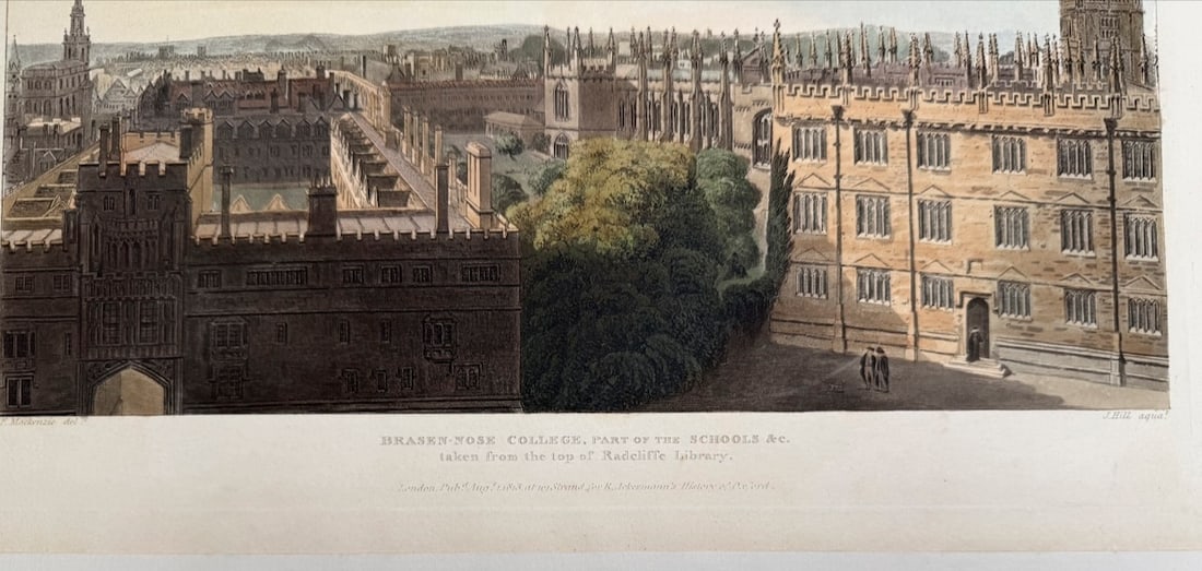 Hand-coloured aquatint engraving - Brazen-Nose College - OXFORD - 5