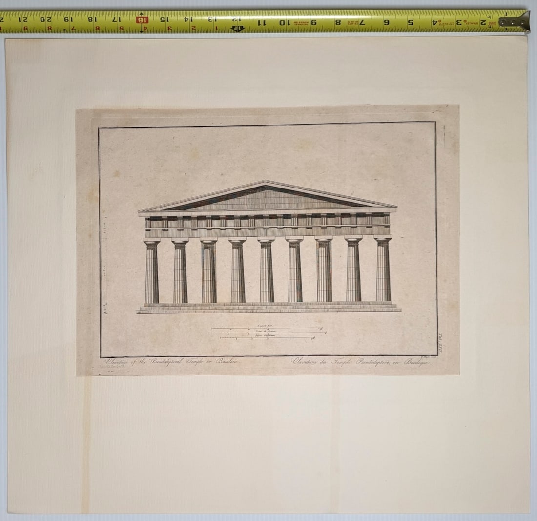Architectural drawing depicts the elevation of a temple in Paestum - 2