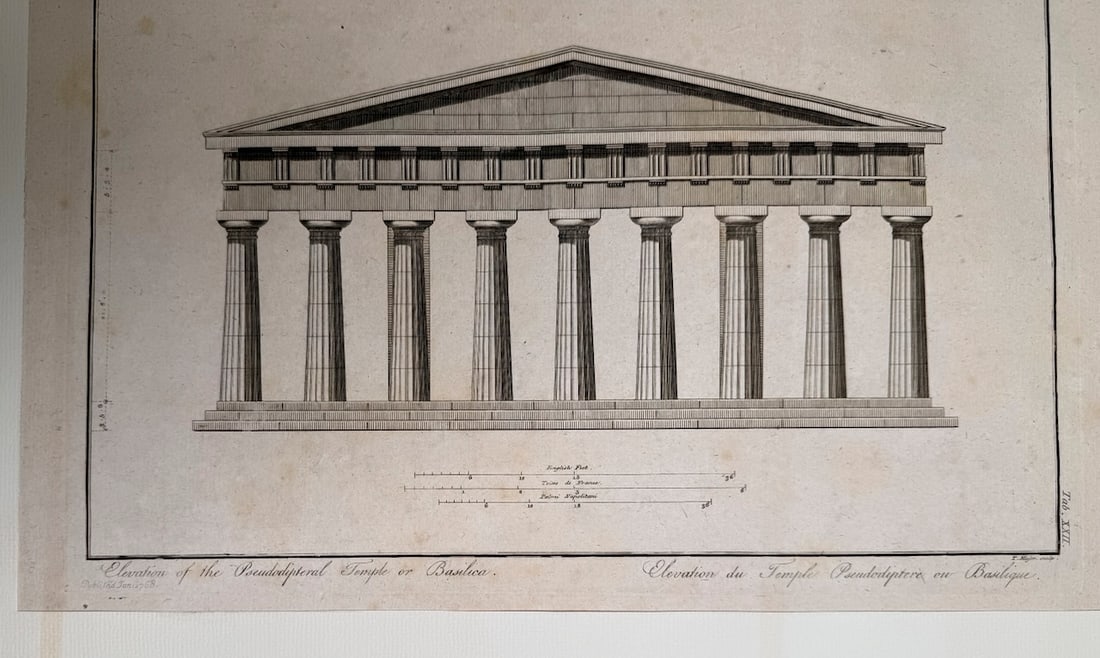 Architectural drawing depicts the elevation of a temple in Paestum - 4
