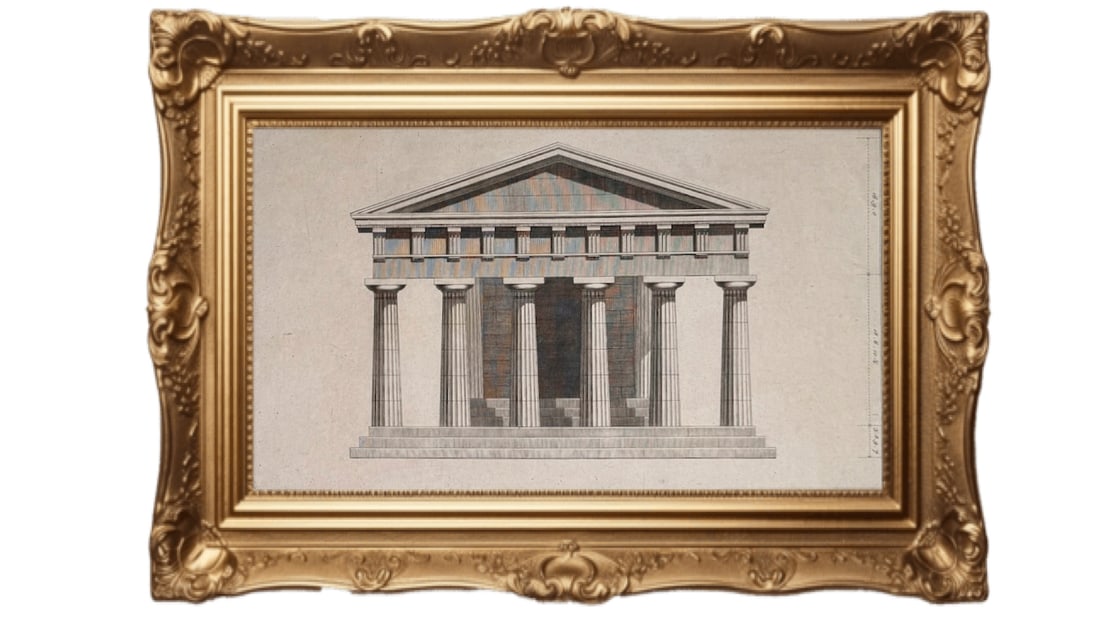 Architectural engraving - Elevation of the Hexastyle Peripteral Temple (1 of 5)