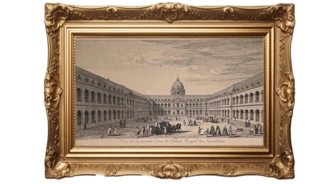 copper-plate engraving - Jacques Rigaud - Vue de la Grande Cour de l'Hotel Royal des Invalides (1 of 6)