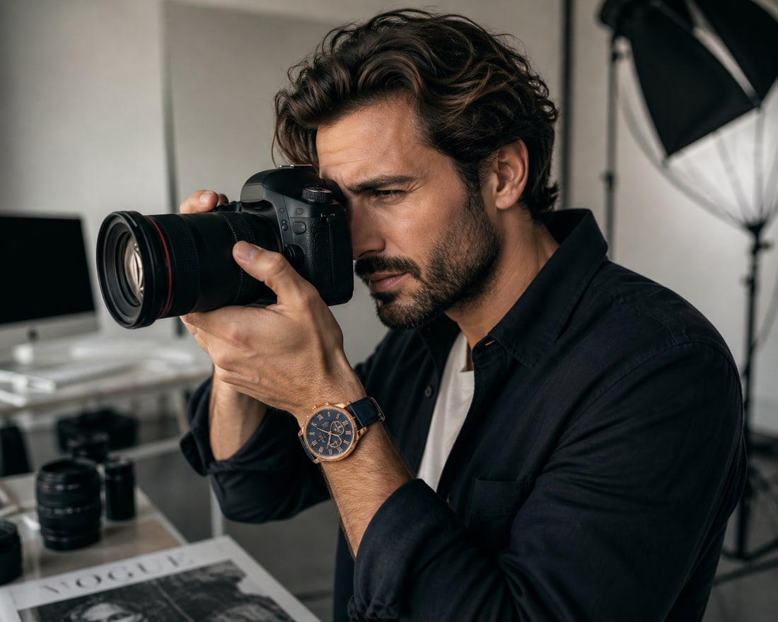 FIYTA Photographer Automatic Blue Dial Men's Watch Item No. GA860015.PLL: This watch is a Fiyta Photographer Automatic GA860015.PLL, featuring a rose gold PVD stainless steel case, blue dial with an open heart complication, and a blue leather strap. FIYTA Photographer Autom
