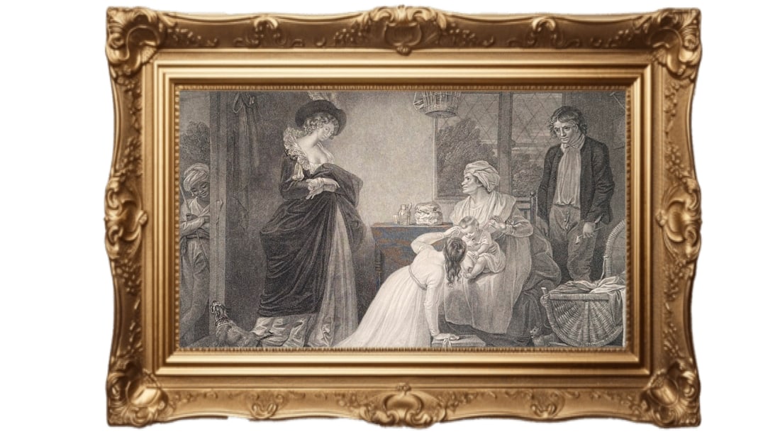 19th-century print of "As You Like It. Act II. Scene VII: This is a late 19th-century print of "As You Like It. Act II. Scene VII. The Seven Ages Of Man, First Age" from the Boydell Shakespeare Gallery. The scene is based on a painting by Robert Smirke. It i