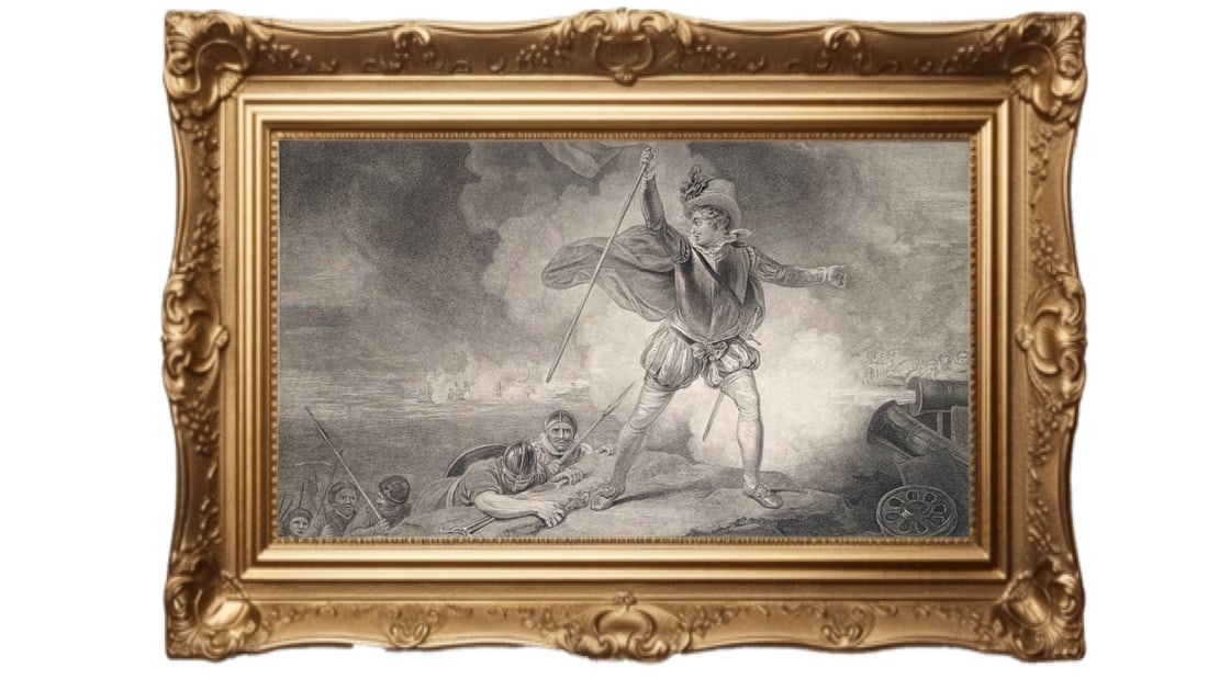 Boydell's Shakespeare Gallery - The Soldier - Shakespeare - As You Like It: This print is an engraving from Boydell's Shakespeare Gallery depicting "The Soldier" from Act II, Scene VII of Shakespeare's As You Like It. Subject: The artwork illustrates the "Fourth Age" of man d