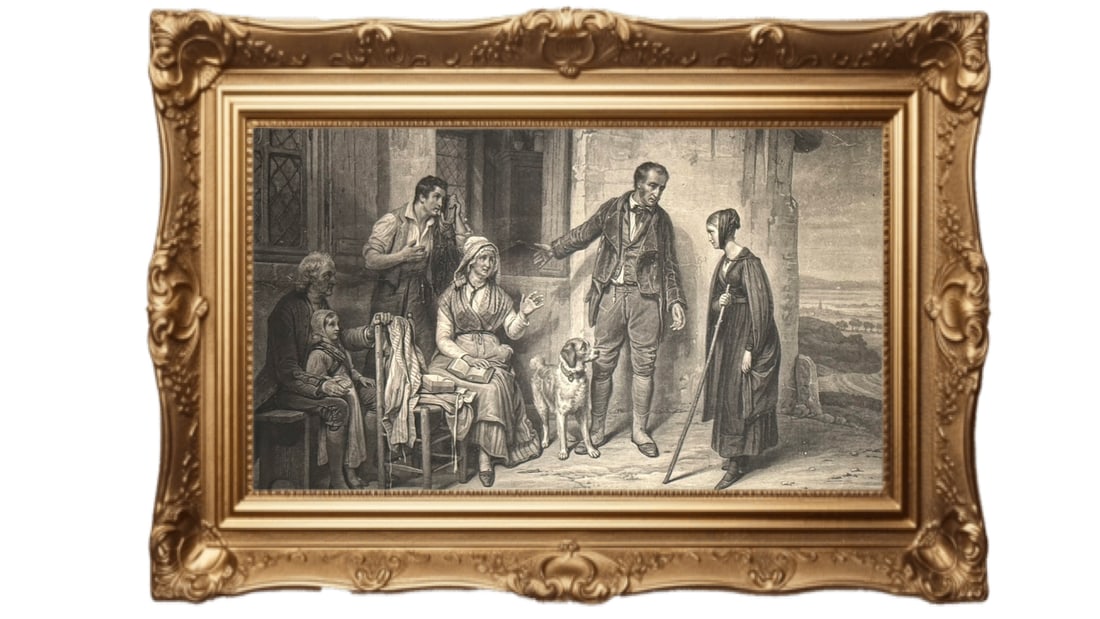 Steel plate engraving titled "L'Orpheline" (The Orphan (1 of 4)