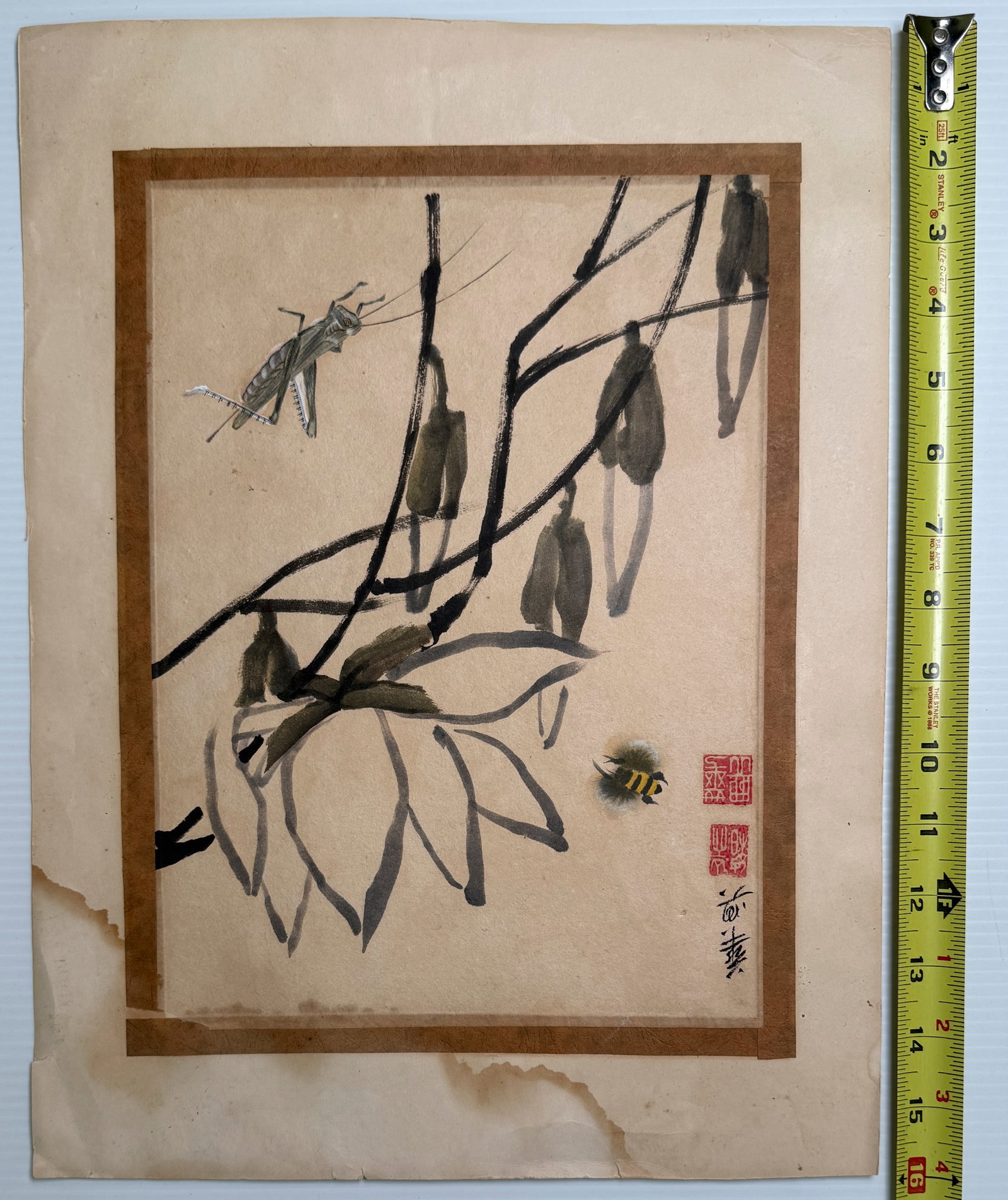 Chinese ink painting by the renowned artist Qi Baishi: This is a print of a Chinese ink painting by the renowned artist Qi Baishi (1864–1957), likely titled Flowers and Bugs. The original work is a classic example of his style, which revitalized traditi
