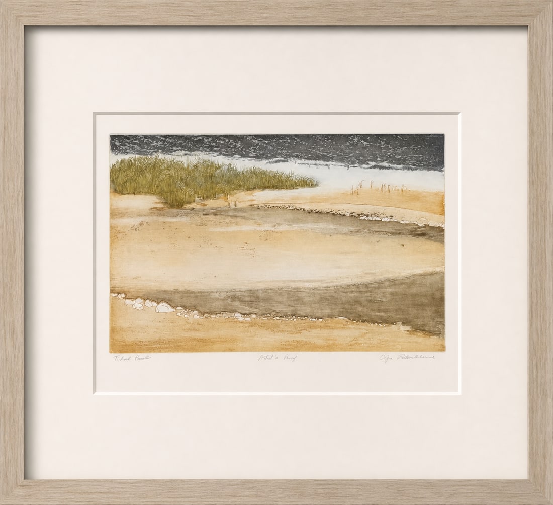 Tidal Pool - ARTIST PROOF - American artist Olga Poloukhine: This SIGNED artwork is titled "Tidal Pool" and is a limited edition etching on paper by American artist Olga Poloukhine. The piece is hand-signed, titled, and marked as an "Artist's Proof" in pencil