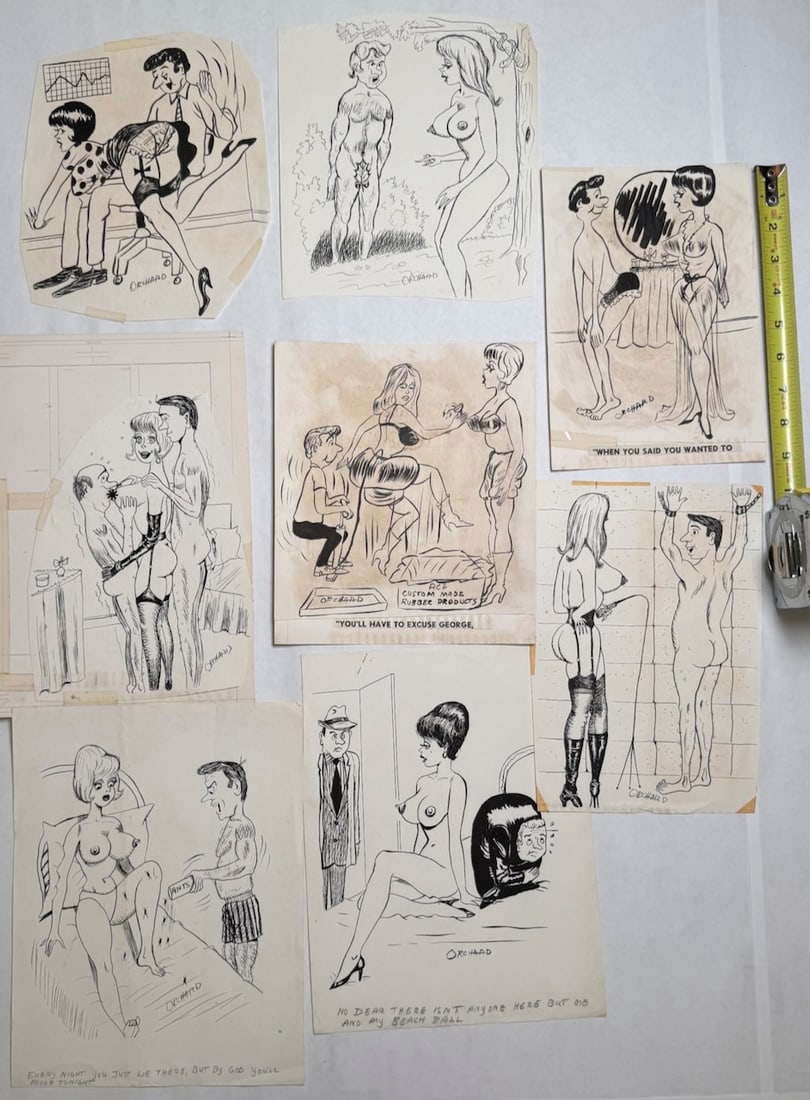 Maurice Orchard Mens Magazine ORIGINAL Art collection: This collection features original artwork from vintage mid-century men's magazines. The cartoons are characteristic of Humorama publications, a genre of risqué joke magazines popular in the 1950s