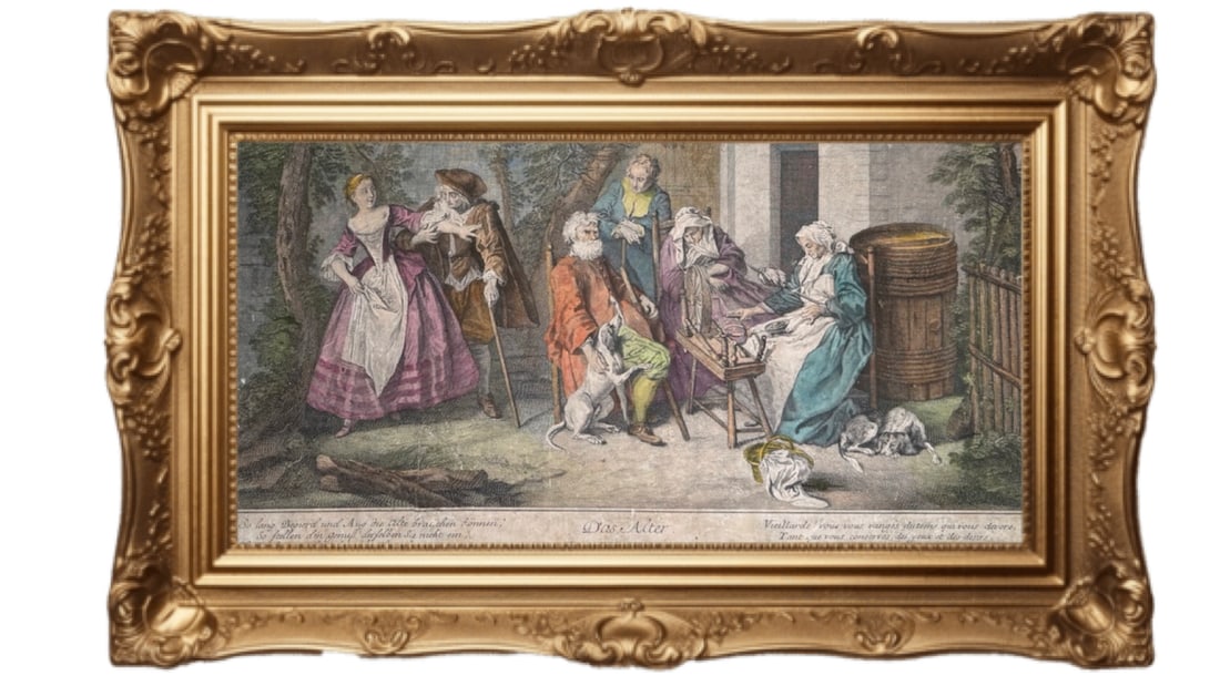 1740 Hand Colored copper-plate engraving - Old Age - Johannes Georg Merz (1 of 7)