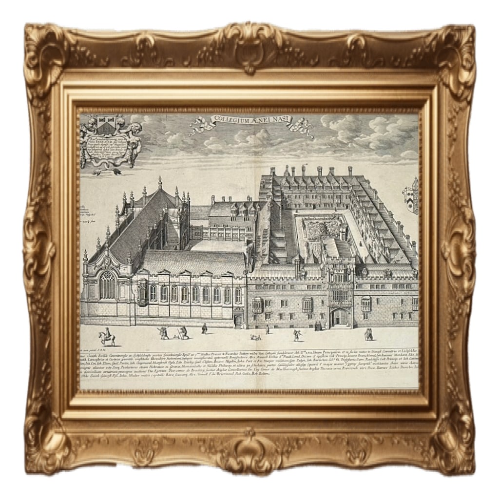 Brasenose College, Oxford - David Loggan - 1675: This is a 17th-century engraving of Brasenose College, Oxford, by David Loggan. Artist: David Loggan (1634–1692). Source: The print is from Loggan's famous book, Oxonia Illustrata, published in 1675