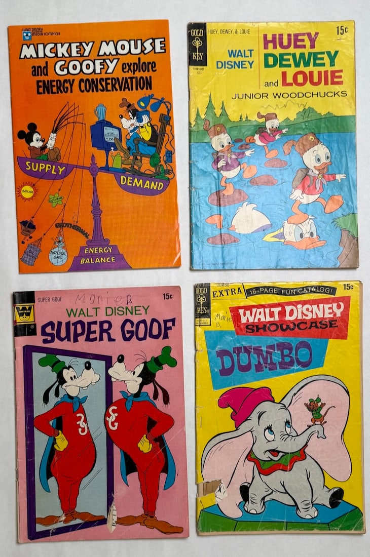 MICKEY MOUSE AND GOOFY EXPLORE ENERGY CONSERVATION: MICKEY MOUSE AND GOOFY EXPLORE ENERGY CONSERVATION ($10), HUEY DEWEY AND LOUIE, Walt Disney super oof, Walt Disney Showcase Dumbo