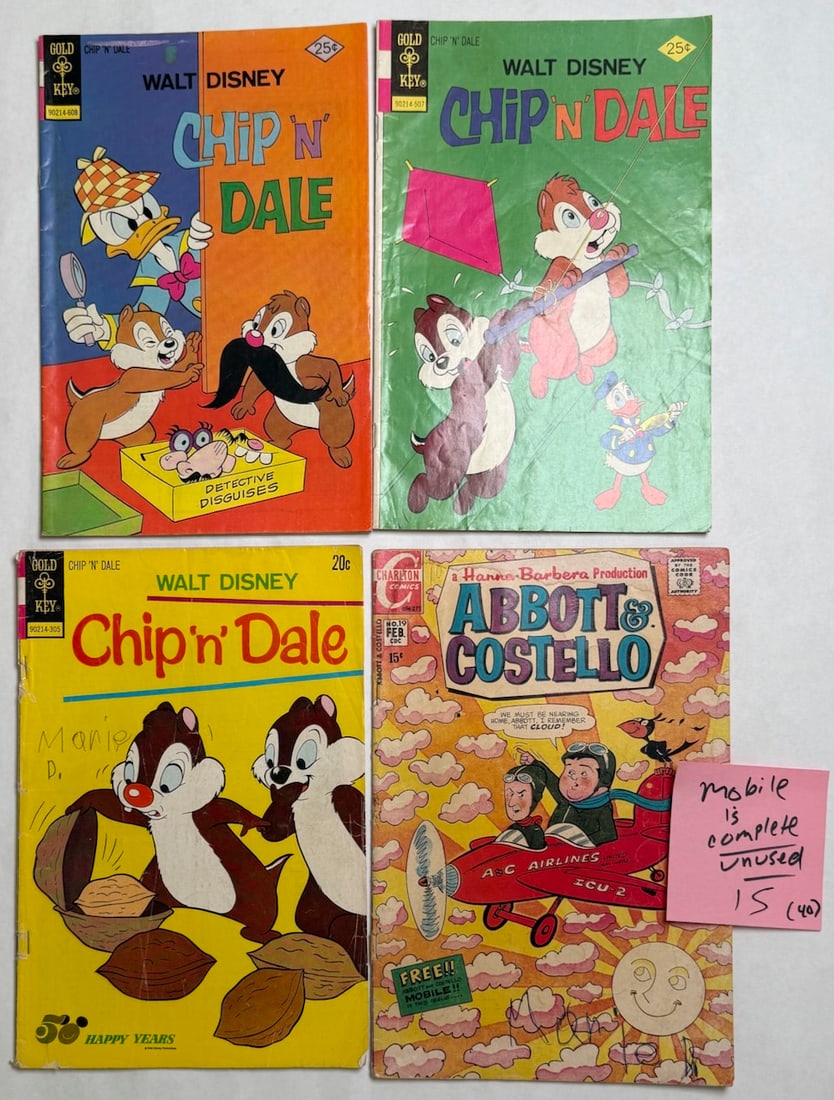 CHIP ’N’ DALE, ABBOTT & COSTELLO WITH MOBILE: CHIP ’N’ DALE, ABBOTT & COSTELLO ($15) HAS COMPLETE UNUSED MOBILE INSDIE COMIC