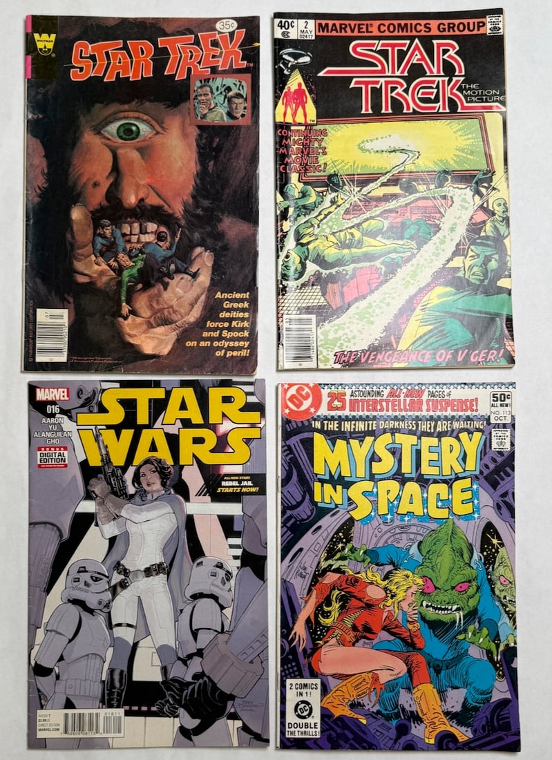 STAR TREK, STAR WARS, MYSTERY IN SPACE: STAR TREK #53B 1978 ($20), STAR TREK #2B 1980 ($5), STAR WARS, MYSTERY IN SPACE