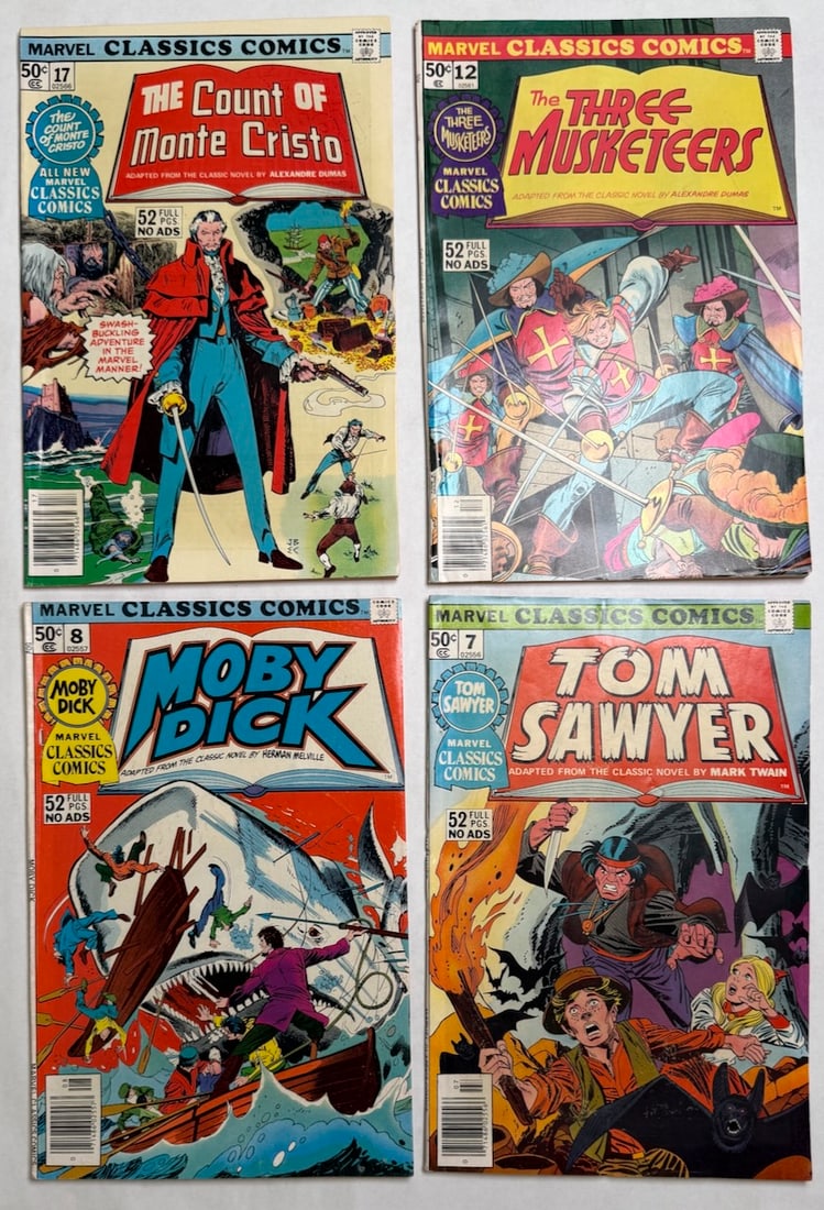 MARVEL CLASSIC COMICS, WITH TOM SAWYER: MARVEL CLASSIC COMICS, WITH TOM SAWYER ($5), THE COUNT OF MONTE CRISTO, THE THREE MUSKETEERS, MOBY DICK