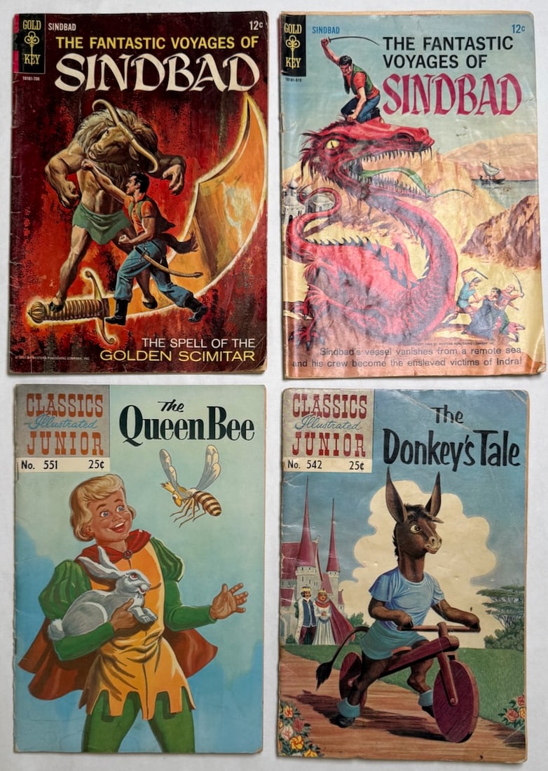 THE FANTASTIC VOYAGES OF SINBAD #1, #2, CLASSICS ILLUSTRATED JUNIOR: THE FANTASTIC VOYAGES OF SINBAD #1, #2 ($10 EACH), CLASSICS ILLUSTRATED JUNIOR, THE QUEEN BEE, THE DONKEY’S TALE