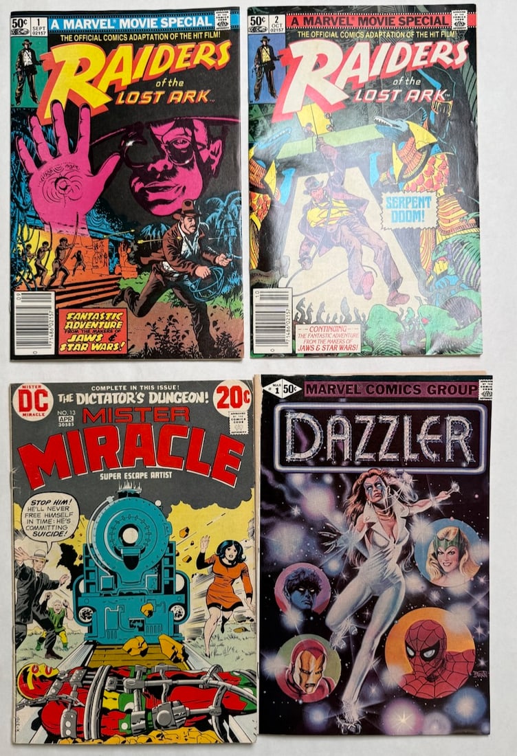 RAIDERS OF THE LOST ARK #1, #2, MISTER MIRACLE #13, DAZZLER #1: RAIDERS OF THE LOST ARK #1, #2, MISTER MIRACLE #13, DAZZLER #1 (TORN COVER)