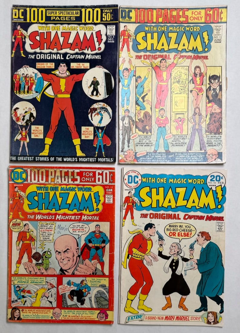 SHAZAM!: WITH ONE MAGIC WORD SHAZAM! #8 ($40), #12 ($15), #15 ($10), #10 ($12)
