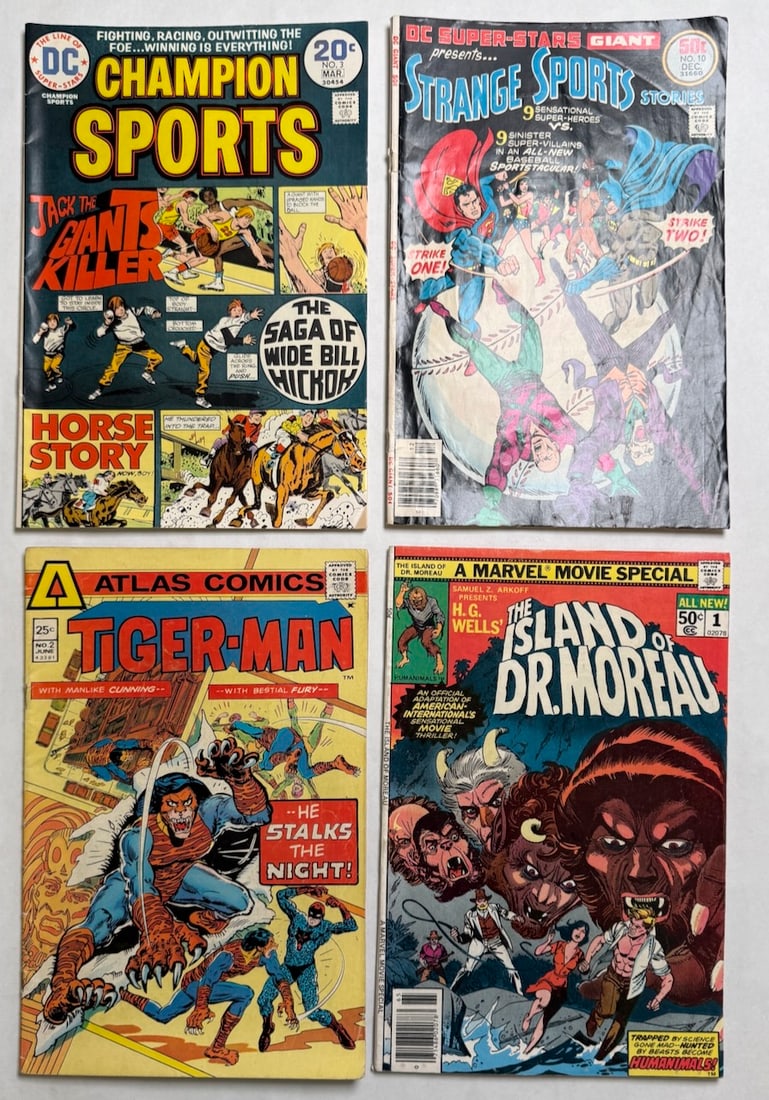 TIGER-MAN #2, CHAMPION SPORTS #3: TIGER-MAN #2 ($10), CHAMPION SPORTS #3 ($6), STRANGE SPORTS STORIES #10, THE ISLAND OF DR. MOREAU #1