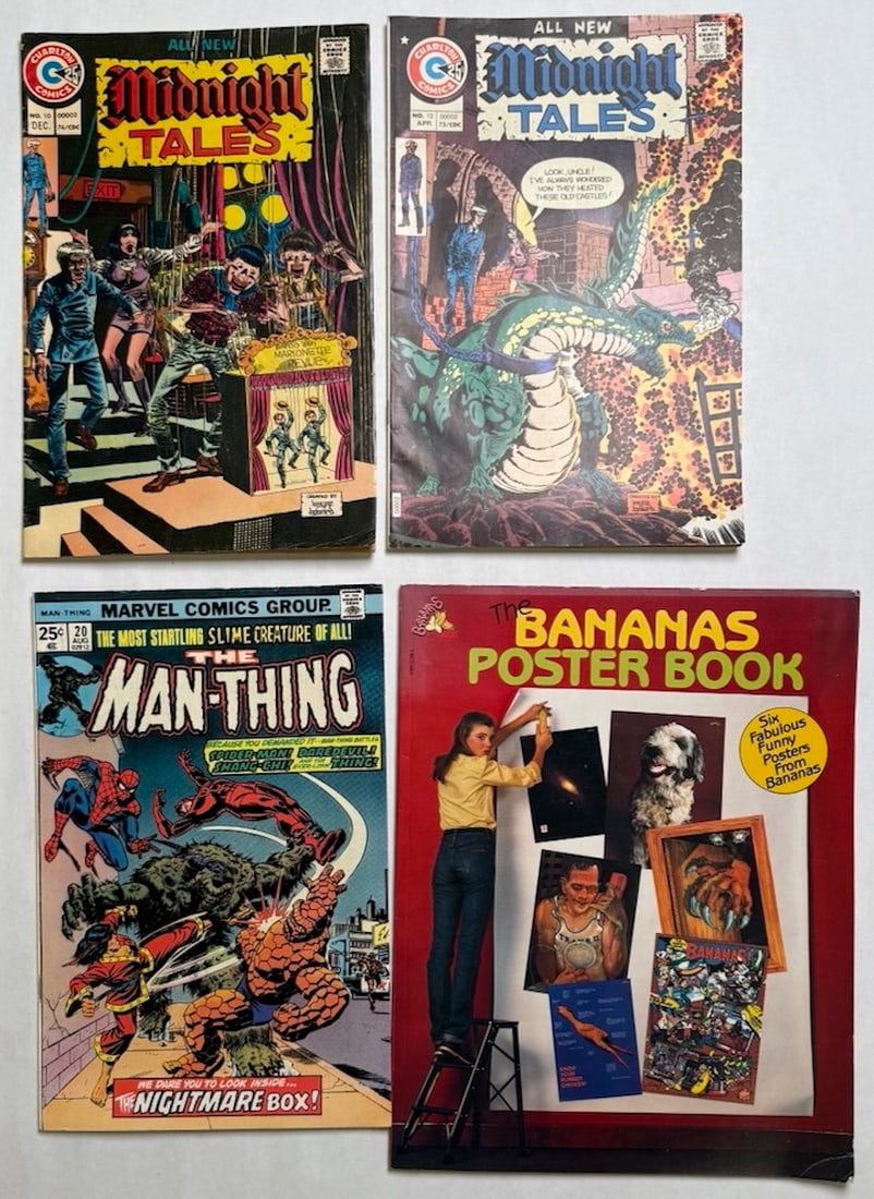MIDNIGHT TALES #10, MAN-THING, BANANAS POSTER BOOK: MIDNIGHT TALES #10 ($10), MAN-THING #20 ($7), BANANAS POSTER BOOK