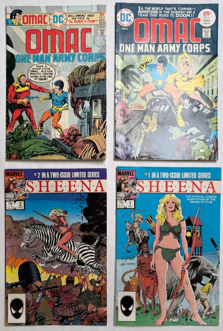 OMAC #6, #8, SHEENA #1, #2: OMAC #6 ($10), #8 ($10), SHEENA #1, #2