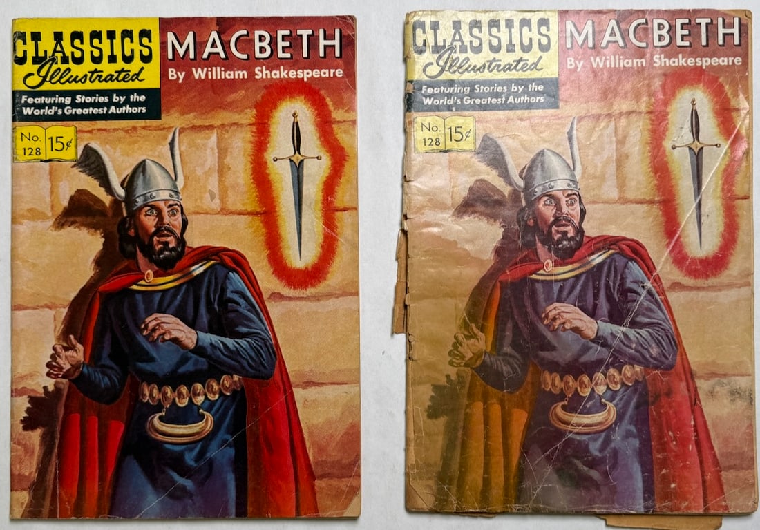 CLASSICS ILLUSTRATED #128 - MACBETH - BOTH VERSIONS: CLASSICS ILLUSTRATED #128 - MACBETH - BOTH VERSIONS. COVER WEAR.