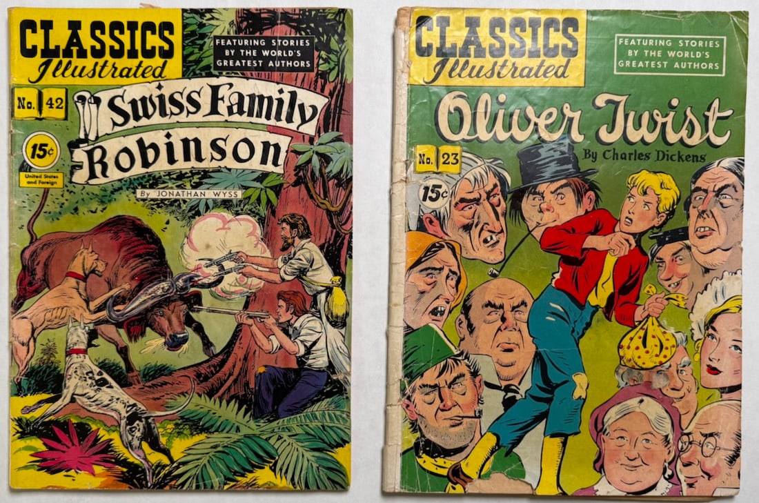 CLASSICS ILLUSTRATED #42 - SWISS FAMILY ROBINSON: CLASSICS ILLUSTRATED #42 - SWISS FAMILY ROBINSON, #23 OLIVER TWIST WITH POOR COVER