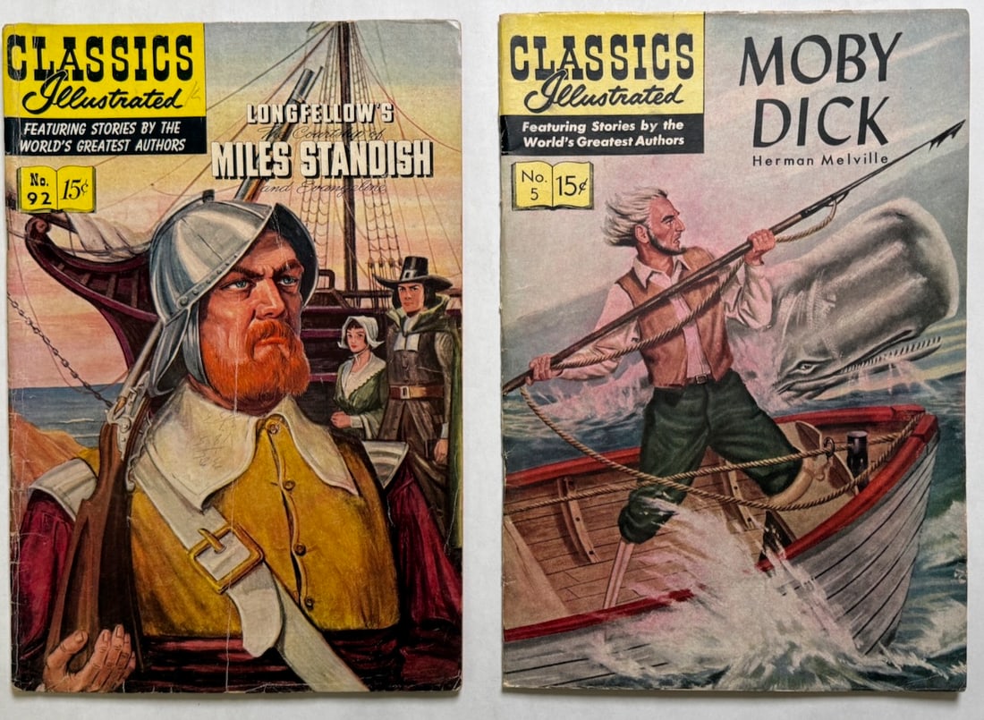CLASSICS ILLUSTRATED #92 - LONGELLOW’S MILES STANDISH: CLASSICS ILLUSTRATED #92 - LONGELLOW’S THE COURTSHIP OF MILES STANDISH AND EVANGELINE, #5 MOBY DICK
