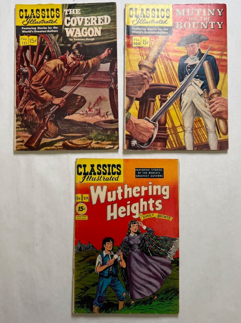CLASSICS ILLUSTRATED #131 - THE COVERED WAGON: CLASSICS ILLUSTRATED #131 - THE COVERED WAGON, #100 MUTINY ON THE BOUNTY, #59 WUTHERING HEIGHTS