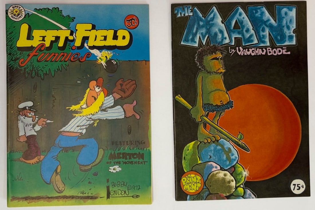 VAUGHN BODE - THE MAN #1 and LEFT-FIELD FUNNIES #1: VAUGHN BODE - THE MAN #1 - 3RD PRINTING. and LEFT-FIELD FUNNIES #1 1972 BOBBY LONDON. ADULT Underground Comix