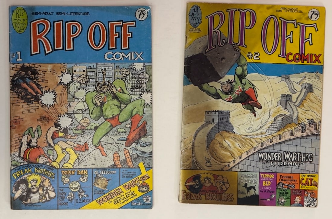 GILBERT SHELTON - RIP OFF COMIX #1, #2: GILBERT SHELTON - RIP OFF COMIX #1, #2. 1ST PRINTINGS. ADULT Underground Comix