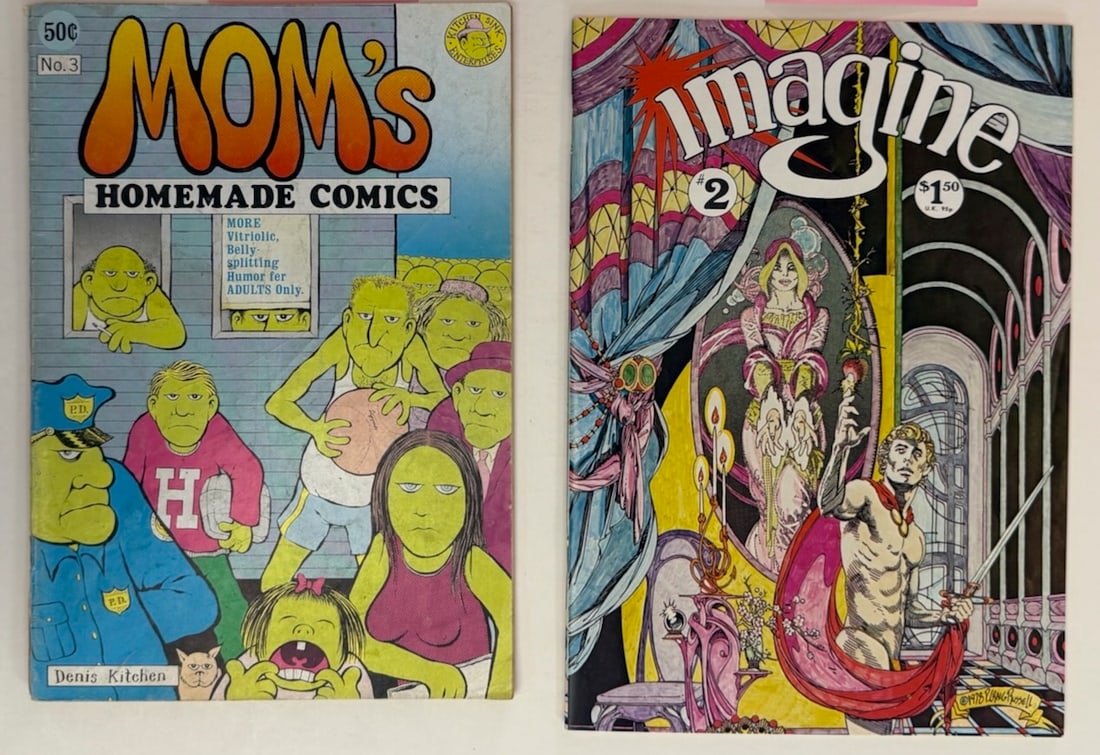 MOM’S HOMEMADE COMICS #3 and IMAGINE #2: MOM’S HOMEMADE COMICS #3 - DENIS KITCHEN AND R. CRUMB. - 1ST PRINTING. and IMAGINE #2 FIRST PRINTING 1978. ADULT Underground Comix