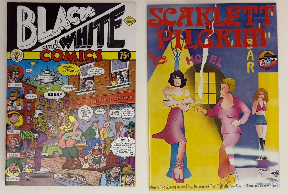 R. CRUMB BLACK AND WHITE COMICS #1 and SCARLETT PILGRIM #1: R. CRUMB BLACK AND WHITE COMICS #1 2ND PRINTING and SCARLETT PILGRIM #1 - 1ST PRINTING 1977. ADULT Underground Comix