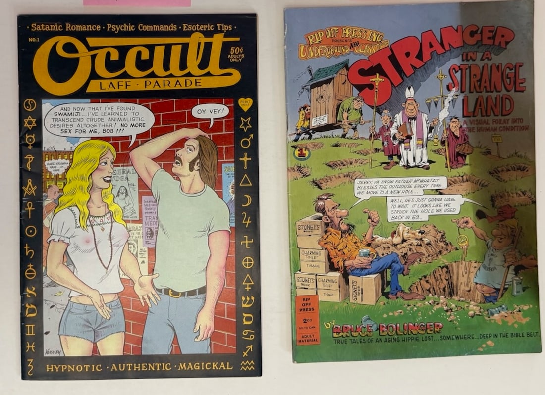 OCCULT LAFF-PARADE #1 and STRANGER IN A STRANGE LAND: OCCULT LAFF-PARADE #1 1st printing 1973 with KINNEY and RICK GRIFFIN. and STRANGER IN A STRANGE LAND with Bruce Bolinger 1st printing. ADULT Underground Comix