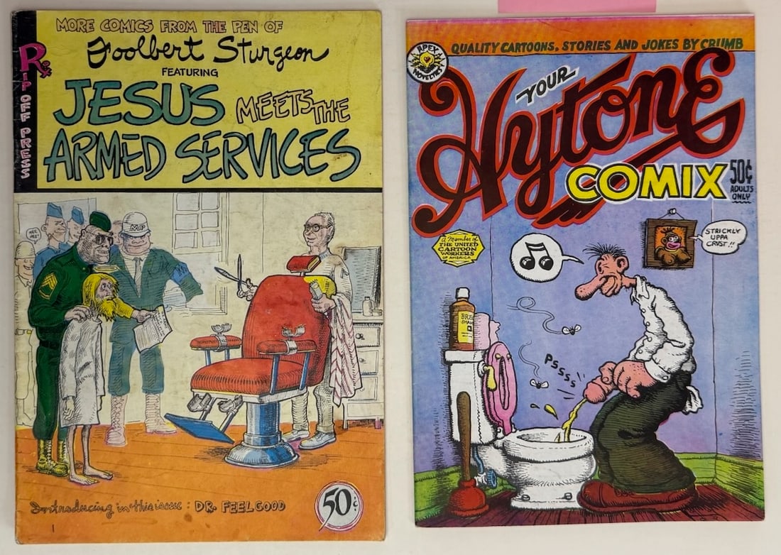 R. CRUMB and GILBERT SHELTON COMIC SET WITH HYTONE COMIX #: R. CRUMB and GILBERT SHELTON COMIC SET WITH HYTONE COMIX #1. ADULT Underground Comix. Jesus meets the armed services #1 first printing 1970 Gilbert Shelton. YOUR HYTONE COMIX #1 BY R CRUMB.