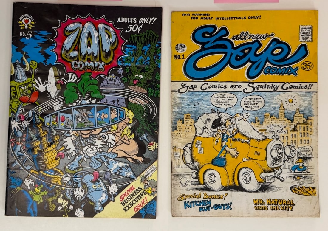 ZAP COMIX #1 and ZAP COMIX #5: ZAP COMIX #1 and ZAP COMIX #5 - ADULT Underground Comix. Zap #5 1t printing R. Crumb. Zap #1 with Mr. Natural 3rd printing. R. Crumb.