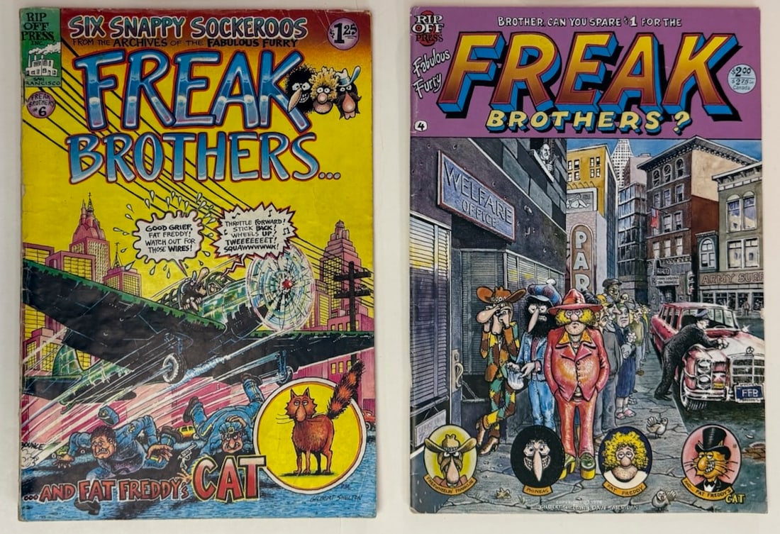 GILBERT SHELTON - THE FABULOUS FURRY FREAK BROTHERS SET #6, #4: GILBERT SHELTON - THE FABULOUS FURRY FREAK BROTHERS SET #6, #4 - ADULT Underground Comix. #6 IS 1ST PRINTING. #4 IS 6TH PRINTING.