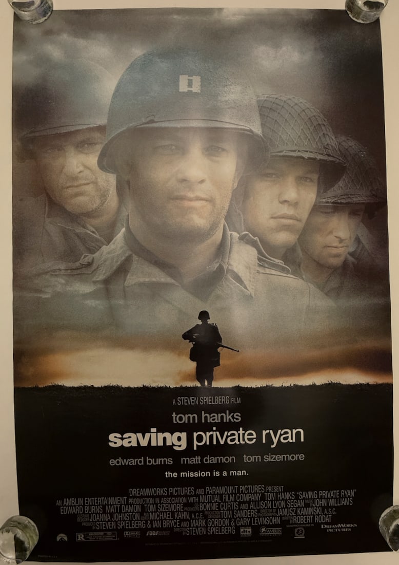SAVING PRIVATE RYAN: SAVING PRIVATE RYAN - TOM HANKS - ED BURNS - MATT DAMON - TOME SIZEMORE 40 x 27 x 1