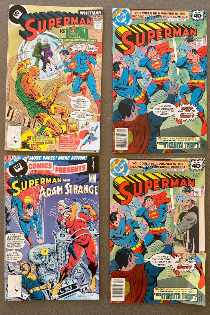 SUPERMAN SET WITH SUPERMAN VS. KOBRA: SUPERMAN SET WITH SUPERMAN VS. KOBRA. SUPERMAN 332 (TWO COPIES WITH 1 TORN COVER)